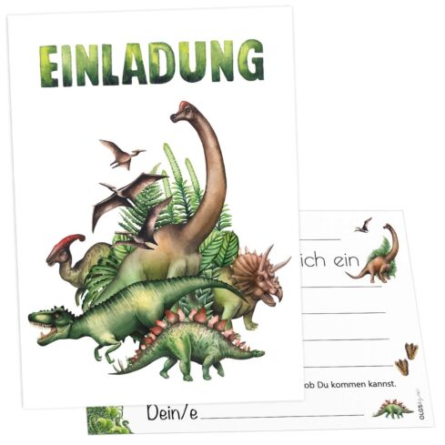 12 Einladungskarten Kindergeburtstag Dino Freunde