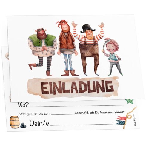 12 Einladungskarten Kindergeburtstag Piraten Bande