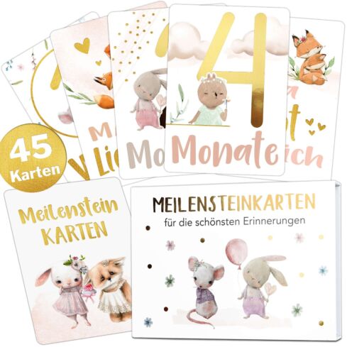 Baby Meilensteinkarten mit Gold-Effekt (Mädchen)