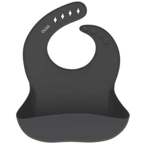Silikon Baby Lätzchen mit Auffangschale (Dark grey, Dunkelgrau, Anthrazit)
