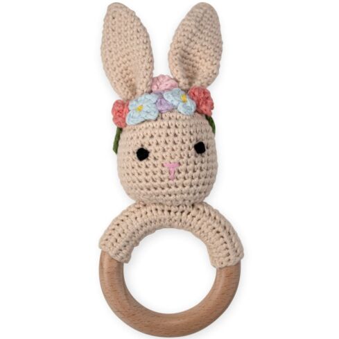 Häkelrassel Hase Blumenkranz