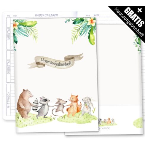 Hausaufgabenheft inkl. Hülle Tierfreunde inkl. Heft