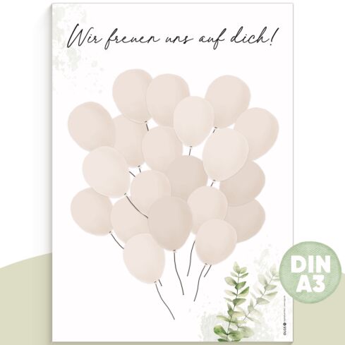 Gästebild Luftballons DIN A3 Eukalyptus