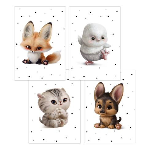 Kinderzimmer Poster (Fuchs Katze Küken Hund)