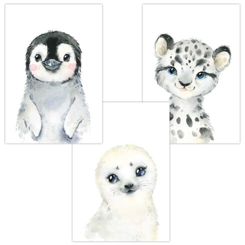 Kinderzimmer Poster (Pinguin Seehund Schneeleopard)