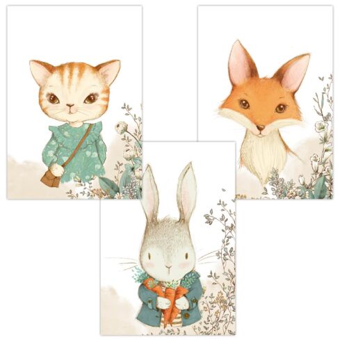 Kinderzimmer Poster (Hase Katze Fuchs)