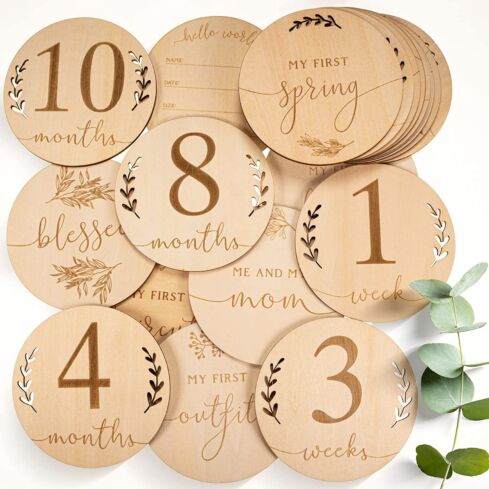 OLGS 40 wood milestones cards incl. bag for your baby