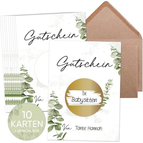 Rubbelkarten Set 10 Eukalyptus Stück mit Umschlag
