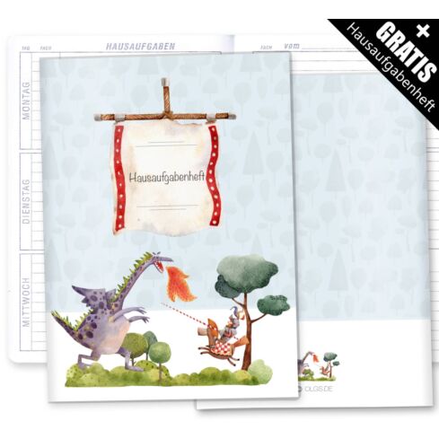 Hausaufgabenheft inkl. Hülle Ritter und Drachen inkl. Heft