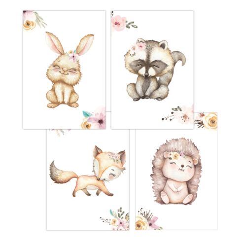 Kinderzimmer Poster (Hase Waschbär Fuchs Igel)