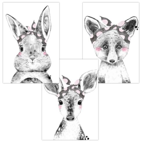 Kinderzimmer Poster (Hase Reh Fuchs Tuch)